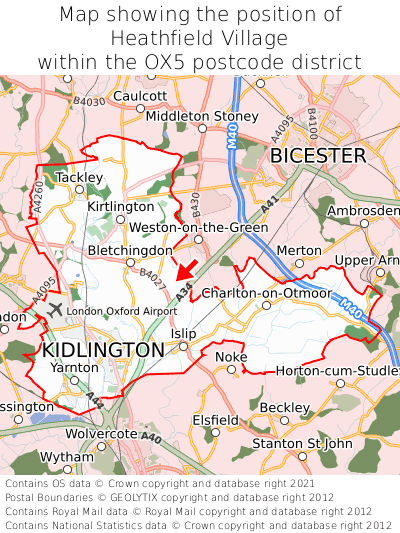 Map showing location of Heathfield Village within OX5