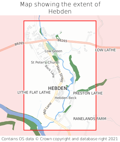 Map showing extent of Hebden as bounding box