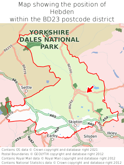 Map showing location of Hebden within BD23