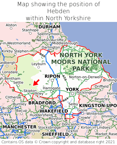 Map showing location of Hebden within North Yorkshire