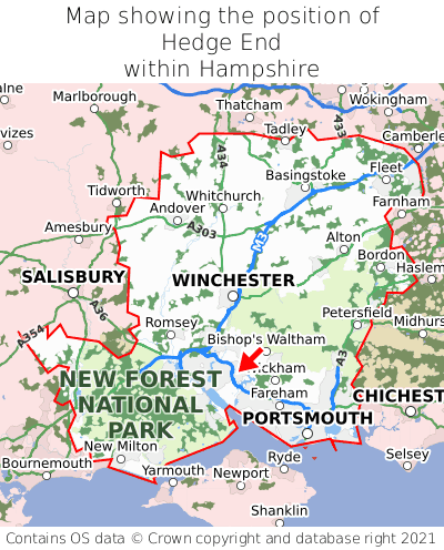 Map showing location of Hedge End within Hampshire