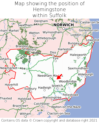 Map showing location of Hemingstone within Suffolk