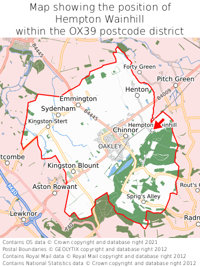 Map showing location of Hempton Wainhill within OX39