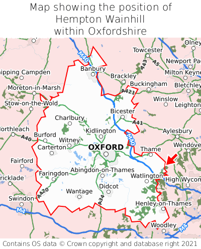 Map showing location of Hempton Wainhill within Oxfordshire