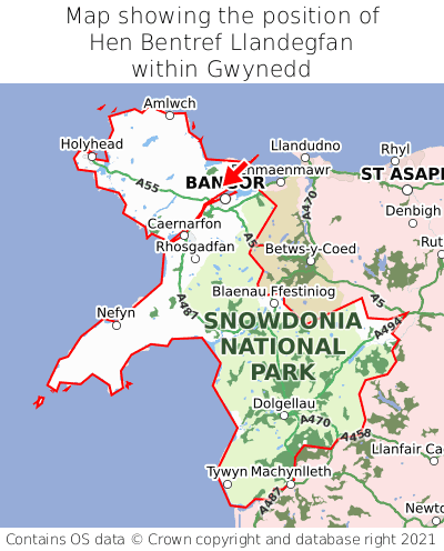 Map showing location of Hen Bentref Llandegfan within Gwynedd