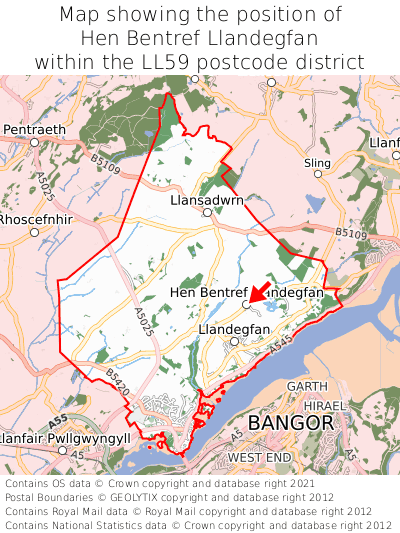 Map showing location of Hen Bentref Llandegfan within LL59