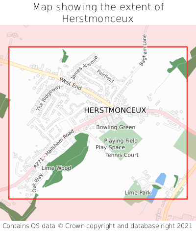 Map showing extent of Herstmonceux as bounding box