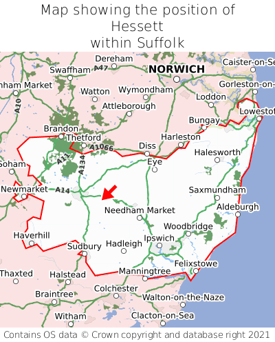 Map showing location of Hessett within Suffolk