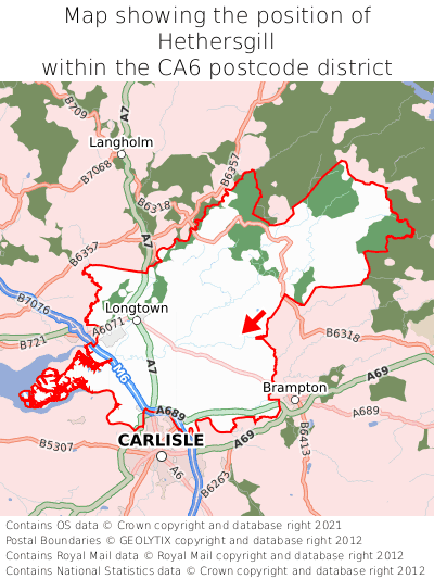 Map showing location of Hethersgill within CA6