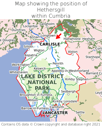 Map showing location of Hethersgill within Cumbria