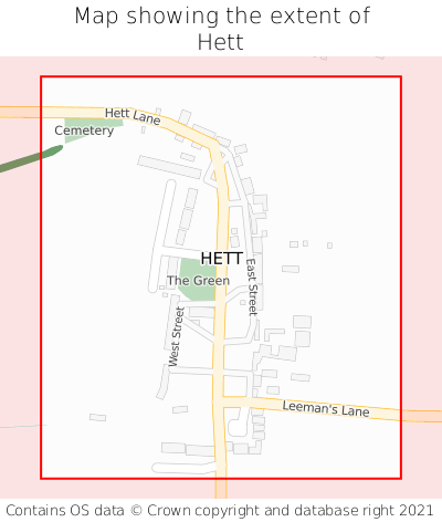 Map showing extent of Hett as bounding box