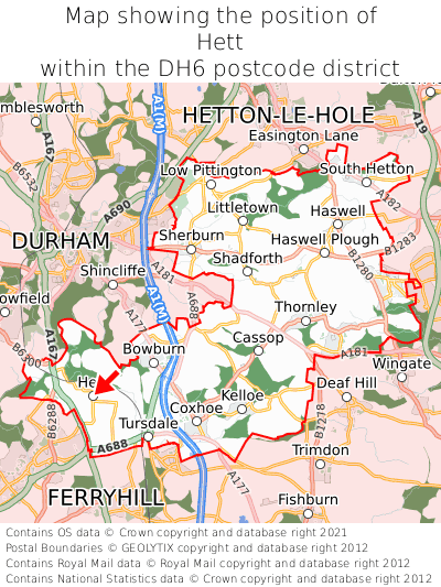 Map showing location of Hett within DH6