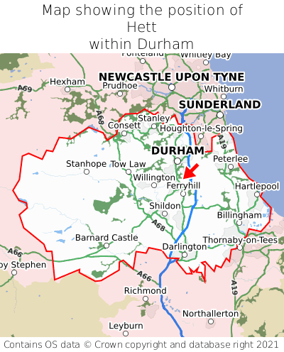 Map showing location of Hett within Durham