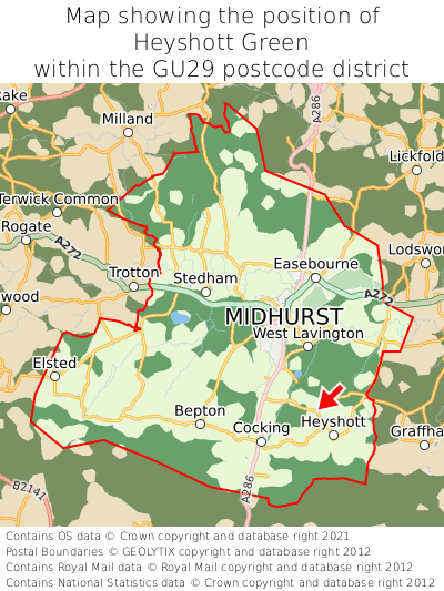 Map showing location of Heyshott Green within GU29