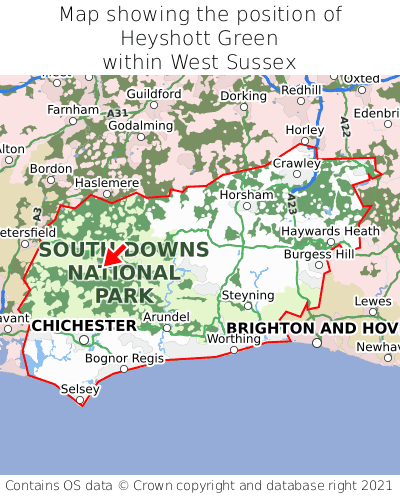 Map showing location of Heyshott Green within West Sussex