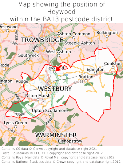 Map showing location of Heywood within BA13