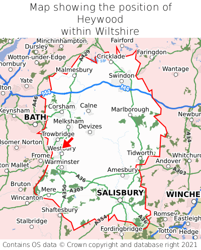 Map showing location of Heywood within Wiltshire