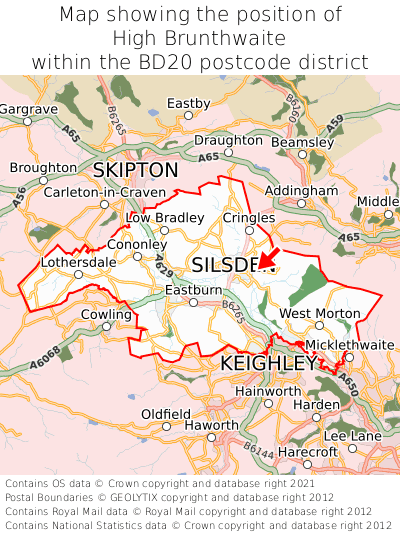 Map showing location of High Brunthwaite within BD20