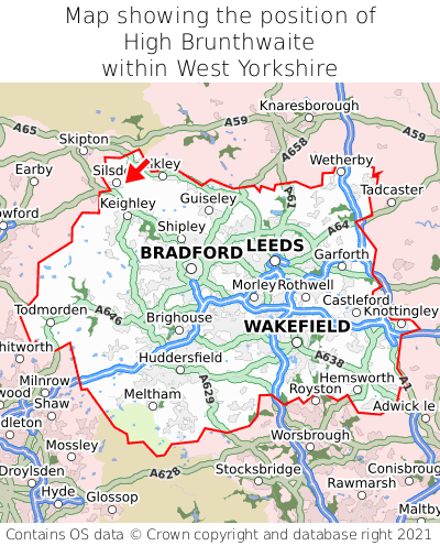 Map showing location of High Brunthwaite within West Yorkshire