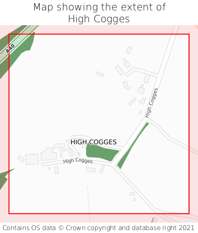 Map showing extent of High Cogges as bounding box