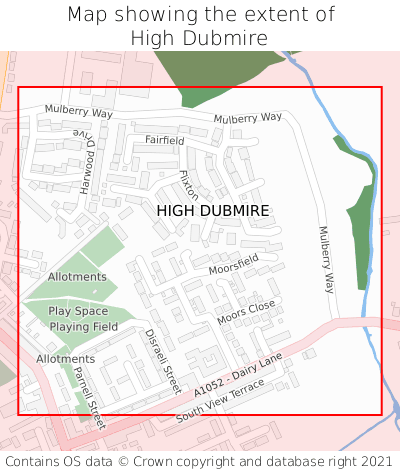 Map showing extent of High Dubmire as bounding box