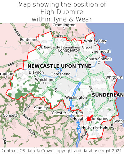 Map showing location of High Dubmire within Tyne & Wear