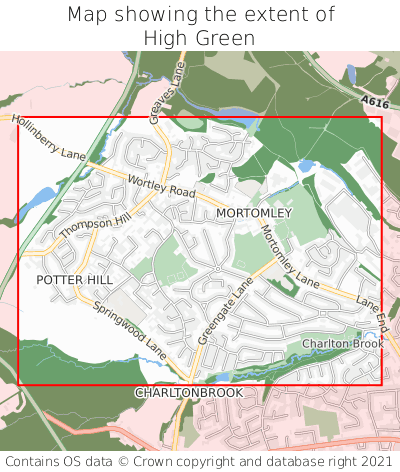 Map showing extent of High Green as bounding box