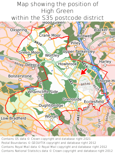 Map showing location of High Green within S35