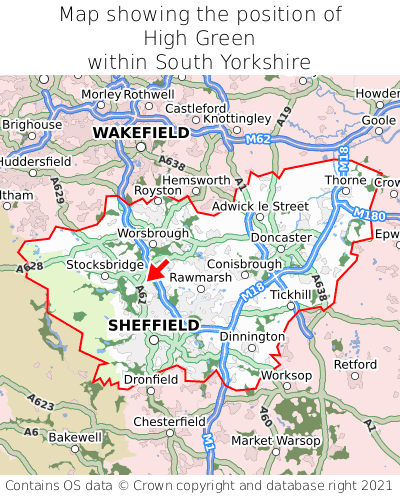 Map showing location of High Green within South Yorkshire