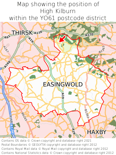 Map showing location of High Kilburn within YO61