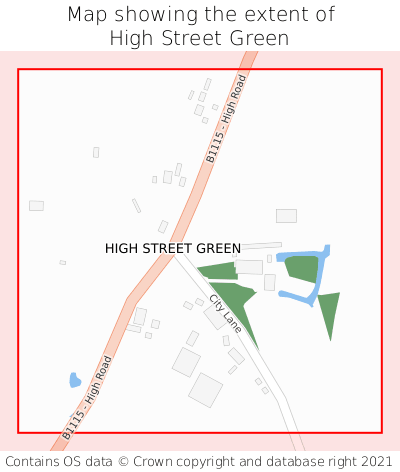 Map showing extent of High Street Green as bounding box