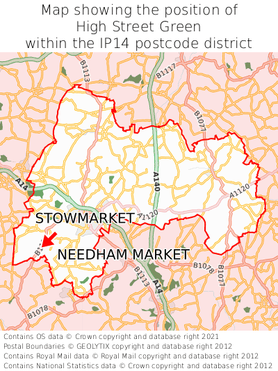 Map showing location of High Street Green within IP14