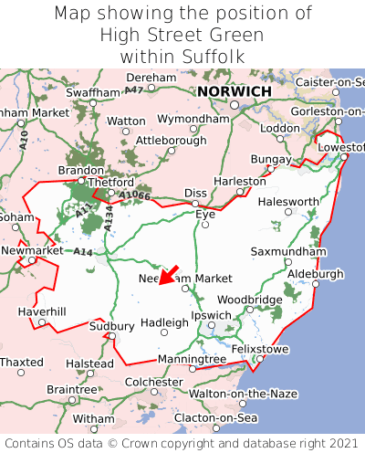 Map showing location of High Street Green within Suffolk