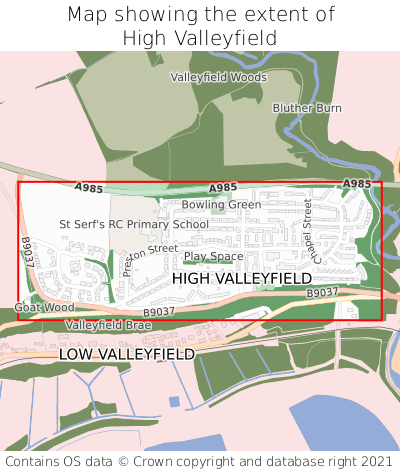 Map showing extent of High Valleyfield as bounding box