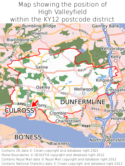 Map showing location of High Valleyfield within KY12