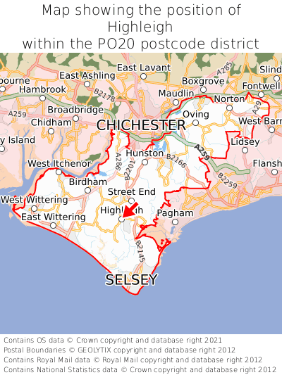 Map showing location of Highleigh within PO20