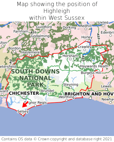 Map showing location of Highleigh within West Sussex