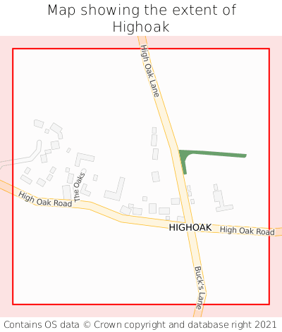 Map showing extent of Highoak as bounding box