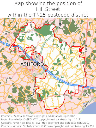 Map showing location of Hill Street within TN25