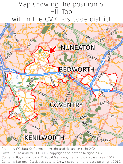 Map showing location of Hill Top within CV7