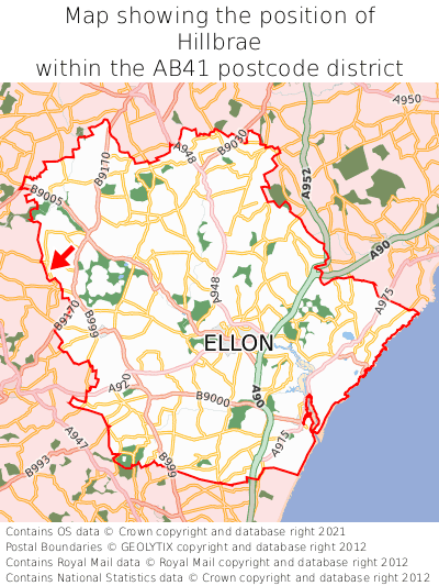 Map showing location of Hillbrae within AB41