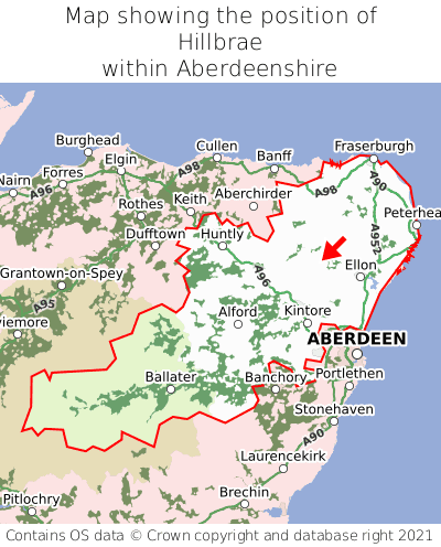 Map showing location of Hillbrae within Aberdeenshire