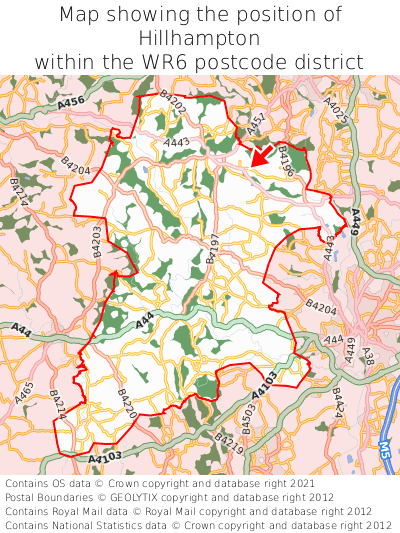 Map showing location of Hillhampton within WR6