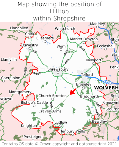 Map showing location of Hilltop within Shropshire