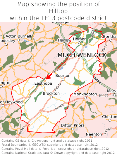 Map showing location of Hilltop within TF13