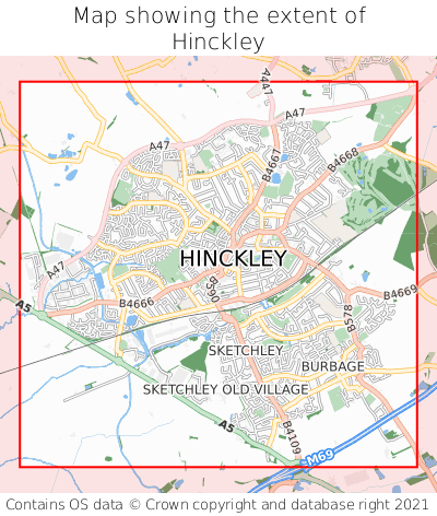 Map showing extent of Hinckley as bounding box