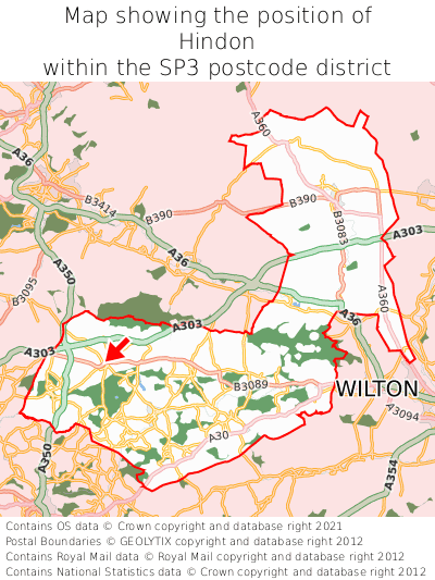 Map showing location of Hindon within SP3