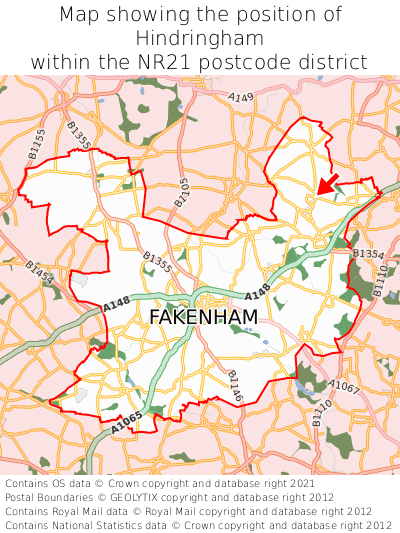 Map showing location of Hindringham within NR21