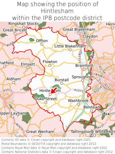 Map showing location of Hintlesham within IP8