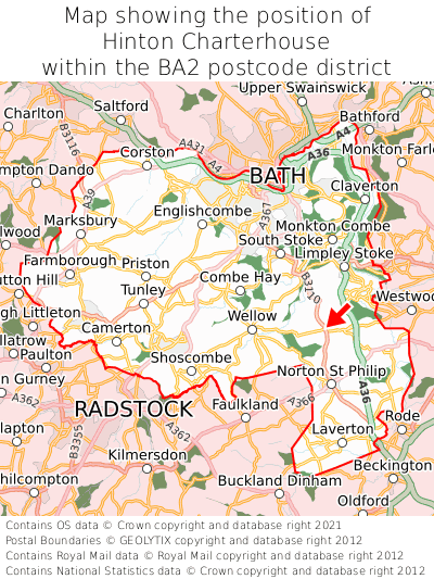 Map showing location of Hinton Charterhouse within BA2